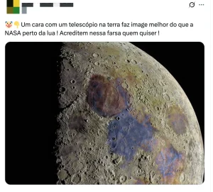 Mensagem que circula no X com ceticismo sobre a ida do homem à Lua. Foto: MeltWater/Reprodução